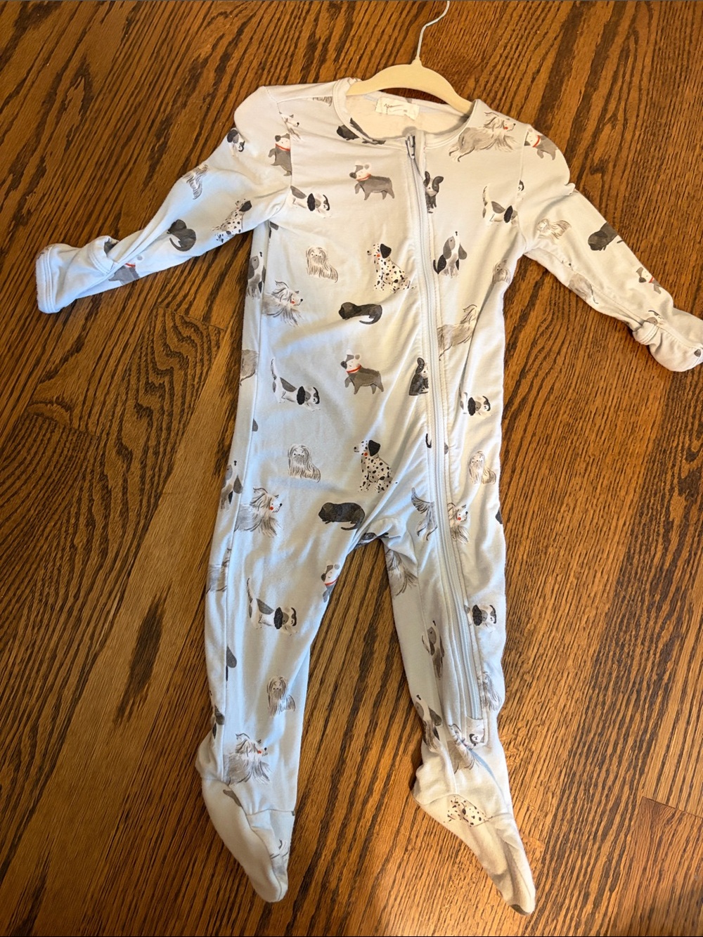 Angel Dear Light Gray Dog Print Footed One-Piece